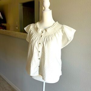 BB Dakota by Steve Madden: NEW white smocked yoke button down blouse. Size S